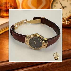 Rolex Cellini 6621 18k Gold Wristwatch with Brown Ostrich Leather Strap